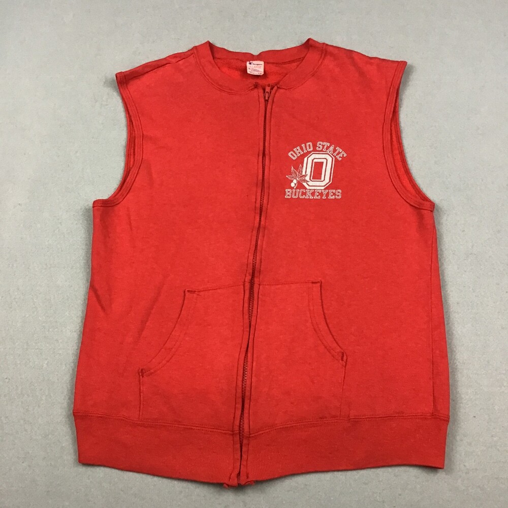 Vintage Ohio State Buckeyes Vest Men Extra Large Red Champion Zip Sweatshirt XL